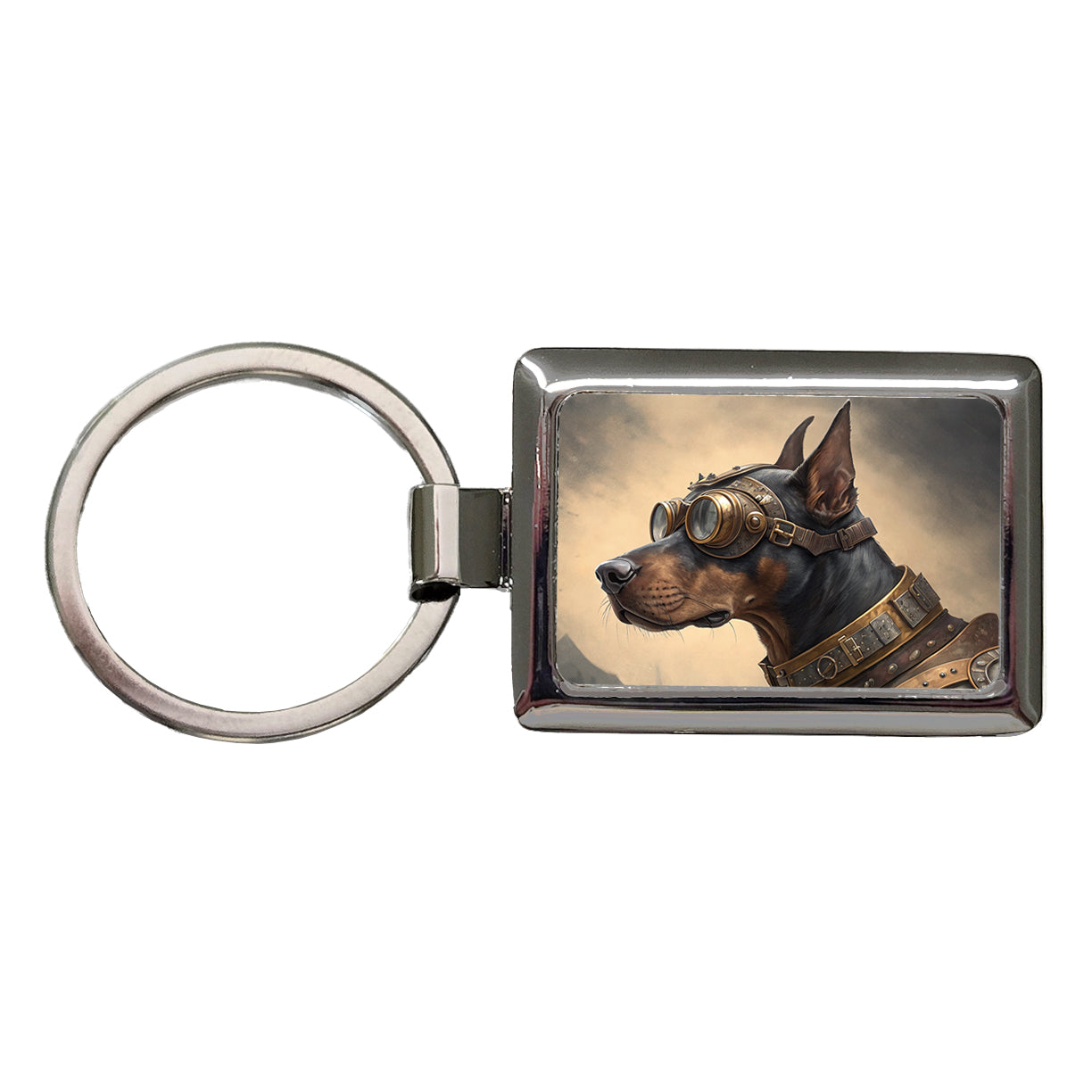 Doberman Pinscher Dog Steampunk Rectangle Metal Keychain