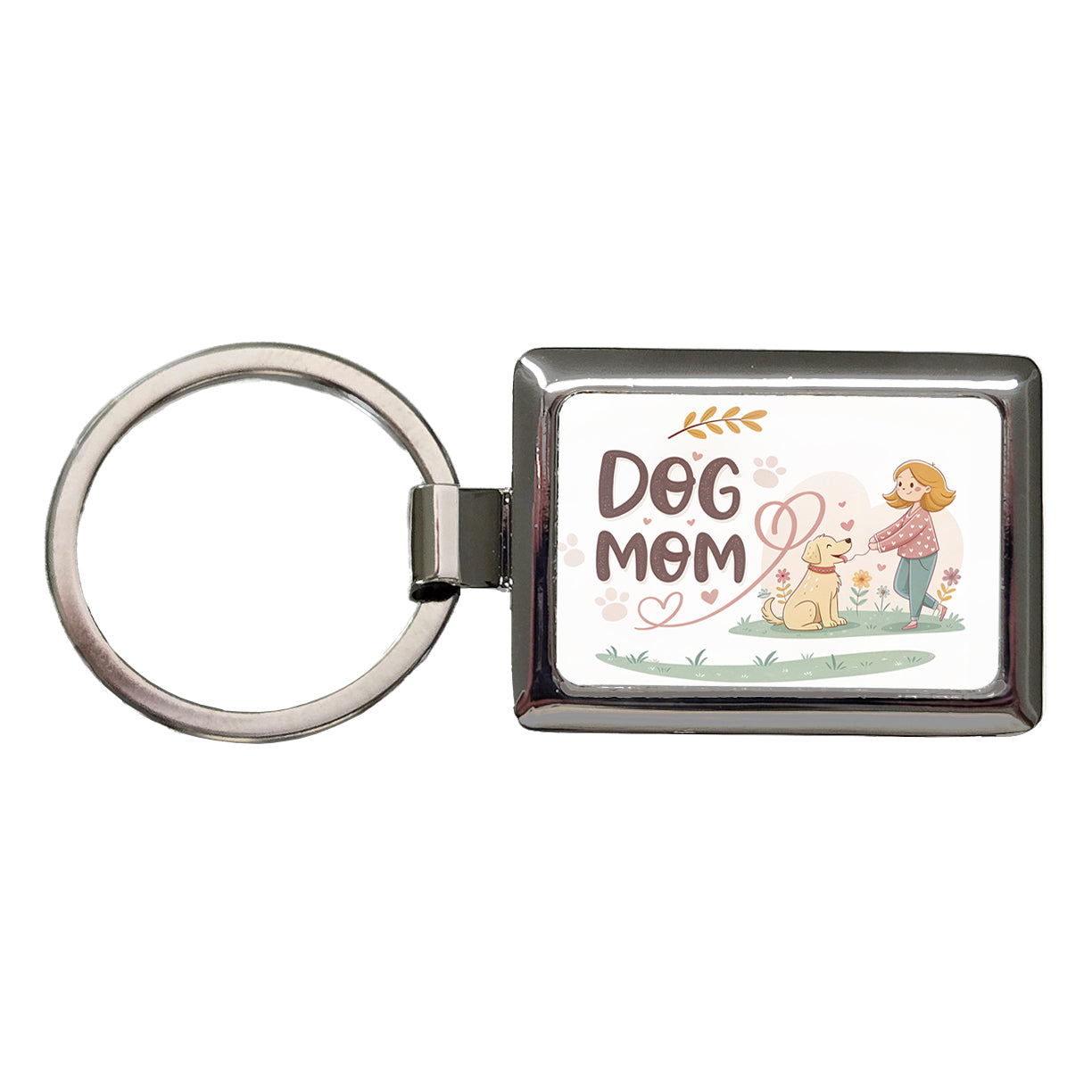 Dog Mom Cartoon Rectangle Metal Keychain