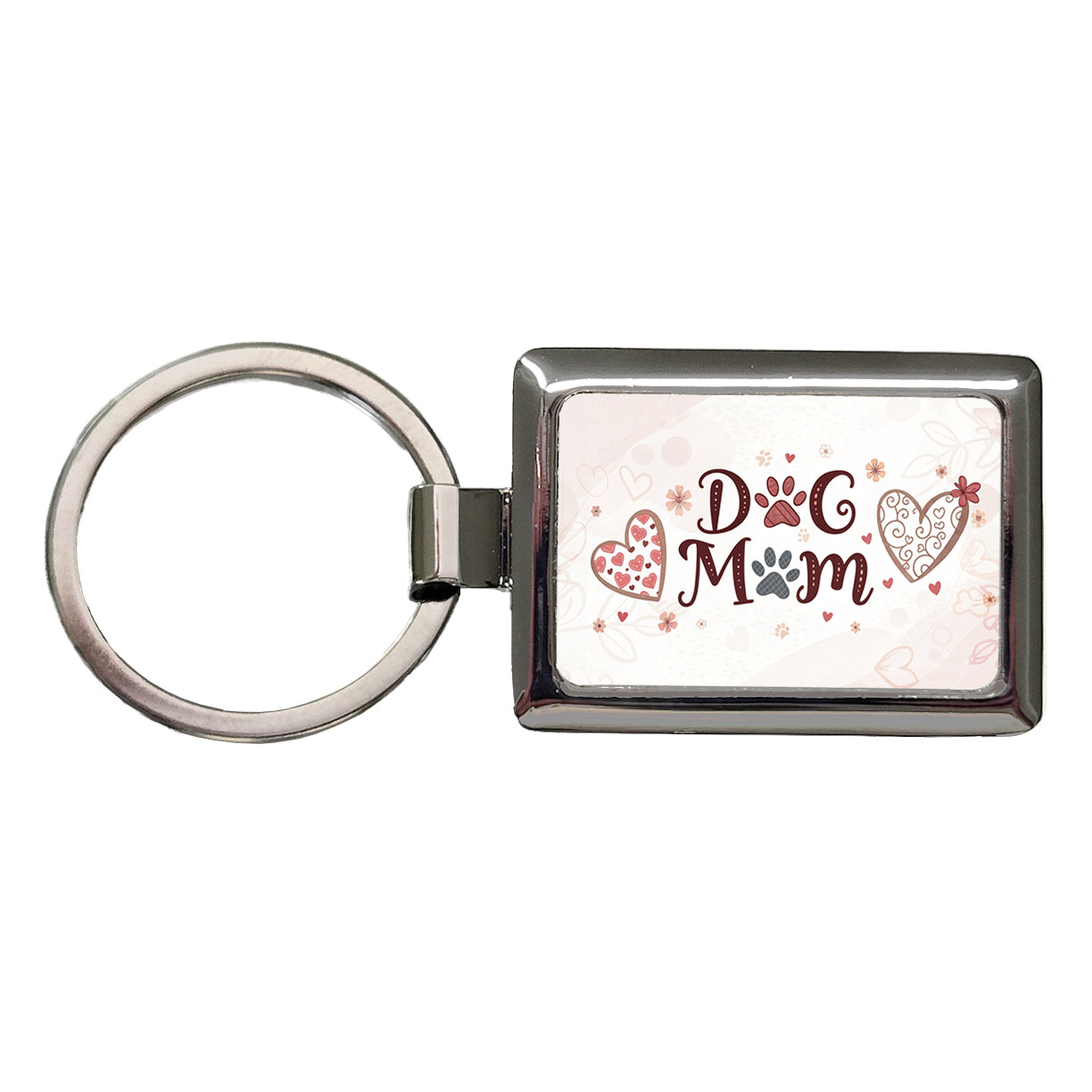 Dog Mom Cute Hearts Rectangle Metal Keychain
