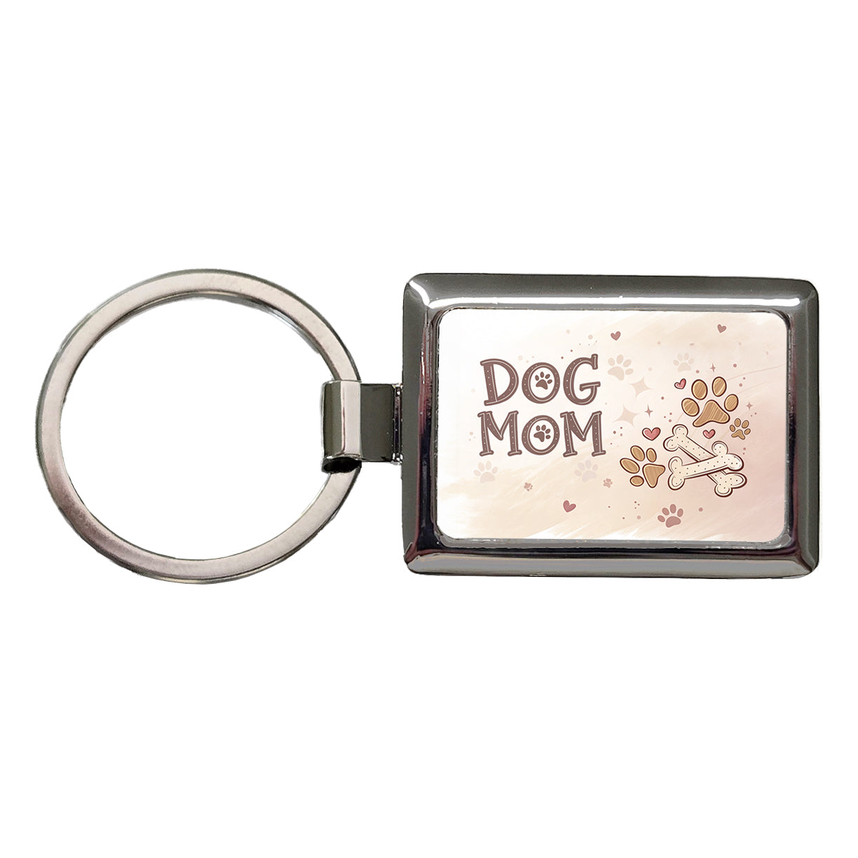 Dog Mom Paw Prints Treats Rectangle Metal Keychain