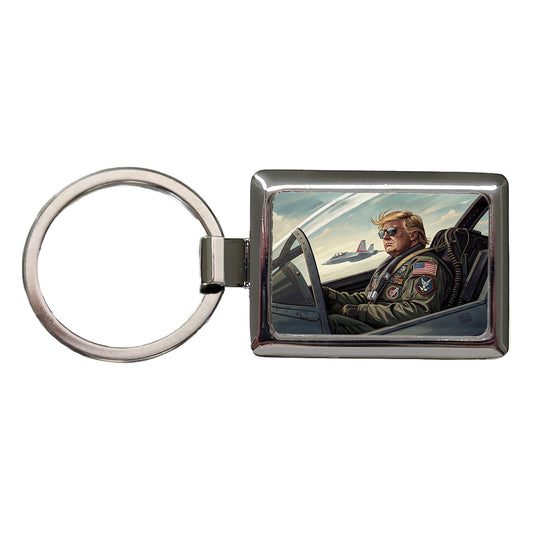 Donald Trump In Jet Fighter Funny Patriotic Rectangle Metal Keychain