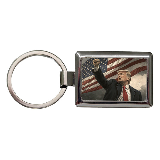 Donald Trump With Fist In The Air Patriotic Fight Rectangle Metal Keychain
