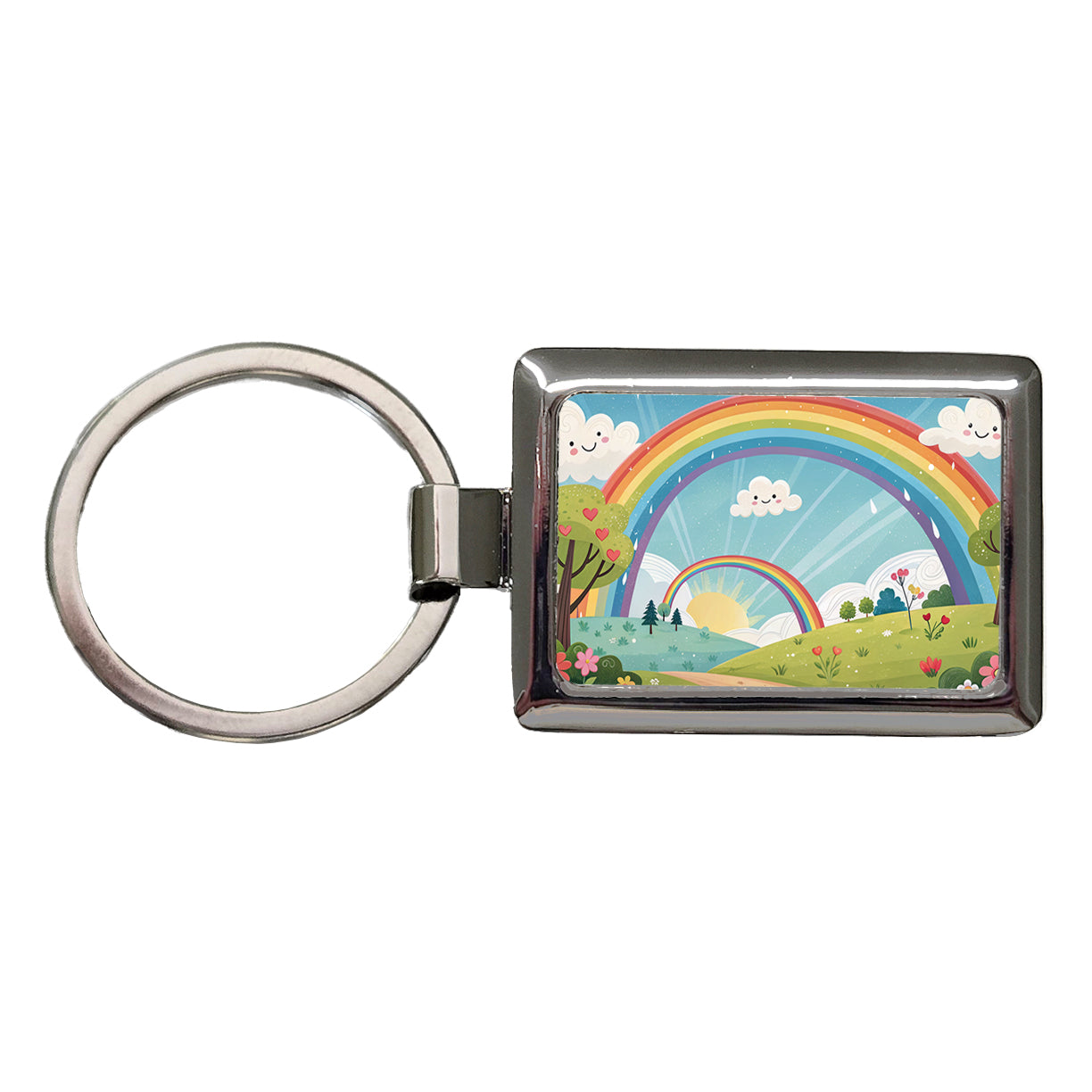 Double Rainbow Cartoon Illustration Rectangle Metal Keychain