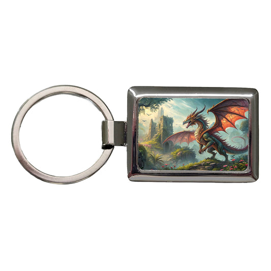 Fantasy Dragon Retro Pulp Magazine Illustration Rectangle Metal Keychain