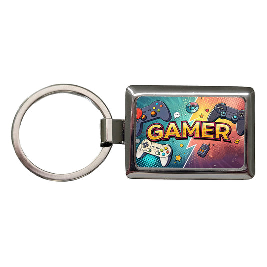Gamer Retro Gaming Controllers Illustration Rectangle Metal Keychain