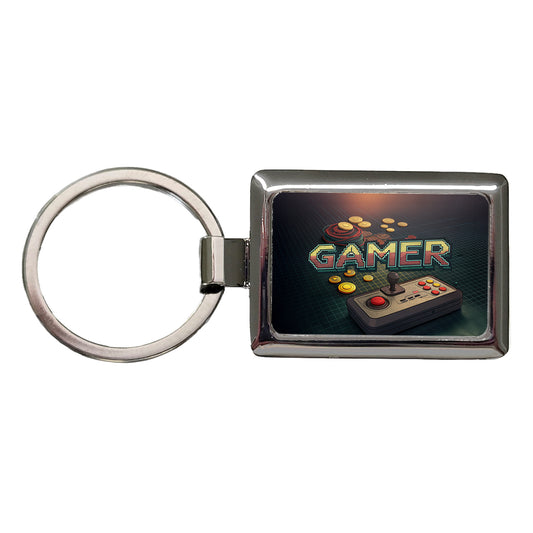 Gamer Retro Pixel Arcade Controller Rectangle Metal Keychain