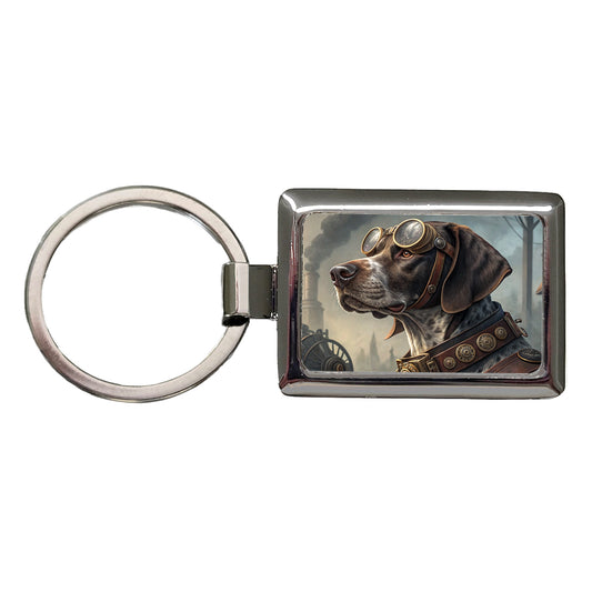German Shorthaired Pointer Dog Steampunk Rectangle Metal Keychain