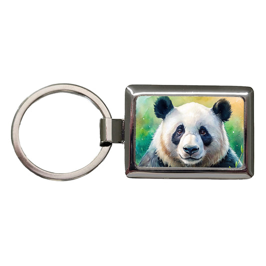 Giant Panda Bear Watercolor Rectangle Metal Keychain