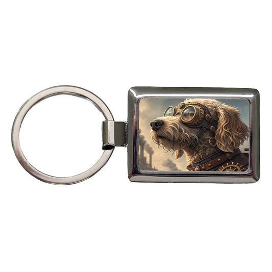Goldendoodle Dog Steampunk Rectangle Metal Keychain