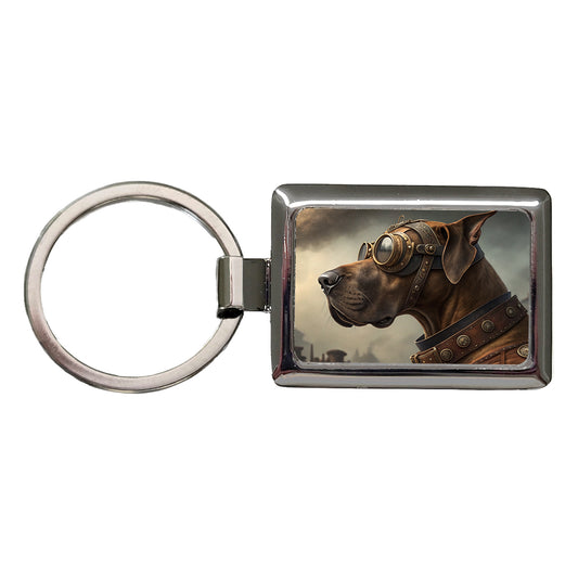 Great Dane Dog Steampunk Rectangle Metal Keychain