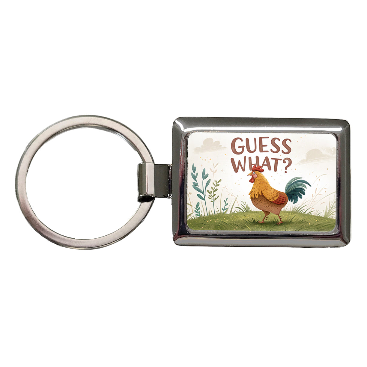 Guess What Chicken Butt Funny Cartoon Rectangle Metal Keychain