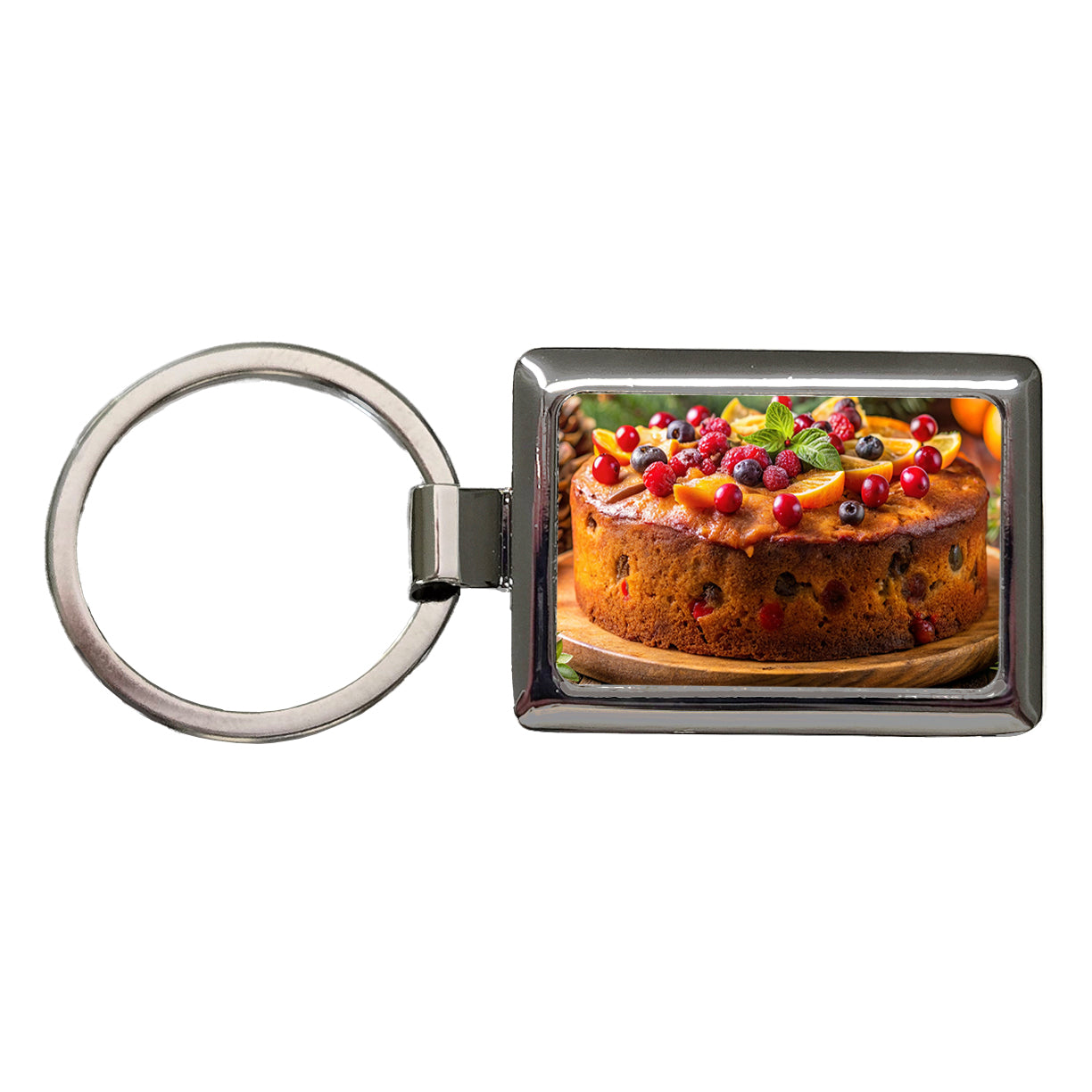 Holiday Fruitcake Fruit Cake Dessert Rectangle Metal Keychain