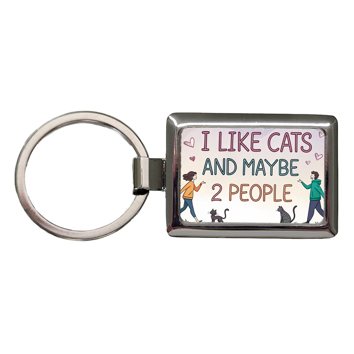I Like Cats And Maybe 2 People Funny Rectangle Metal Keychain