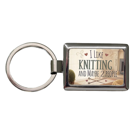 I Like Knitting And Maybe 2 People Funny Rectangle Metal Keychain
