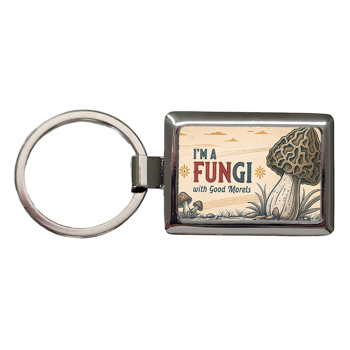 I'm a Fungi with Good Morels Retro Fun Guy Morel Mushroom Funny Rectangle Metal Keychain