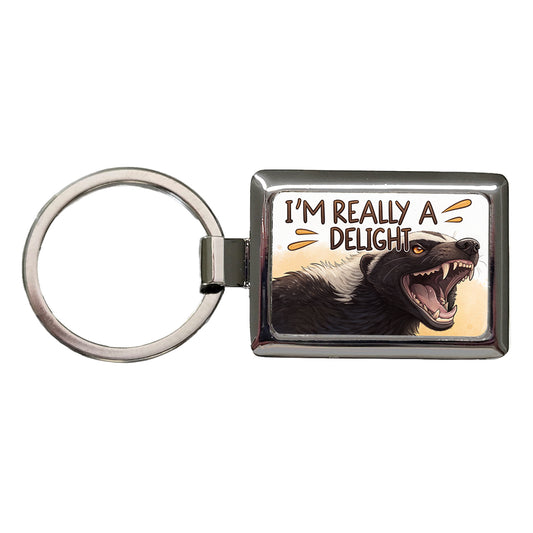 I'm Really a Delight Funny Angry Honey Badger Rectangle Metal Keychain