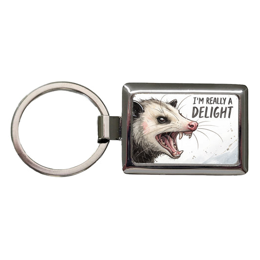 I'm Really a Delight Funny Angry Opossum Rectangle Metal Keychain