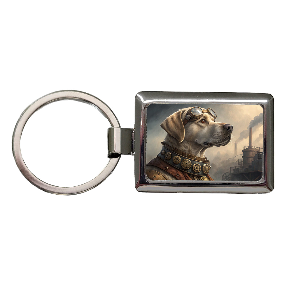 Labrador Retriever Dog Steampunk Rectangle Metal Keychain