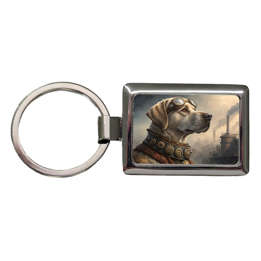 Labrador Retriever Dog Steampunk Rectangle Metal Keychain