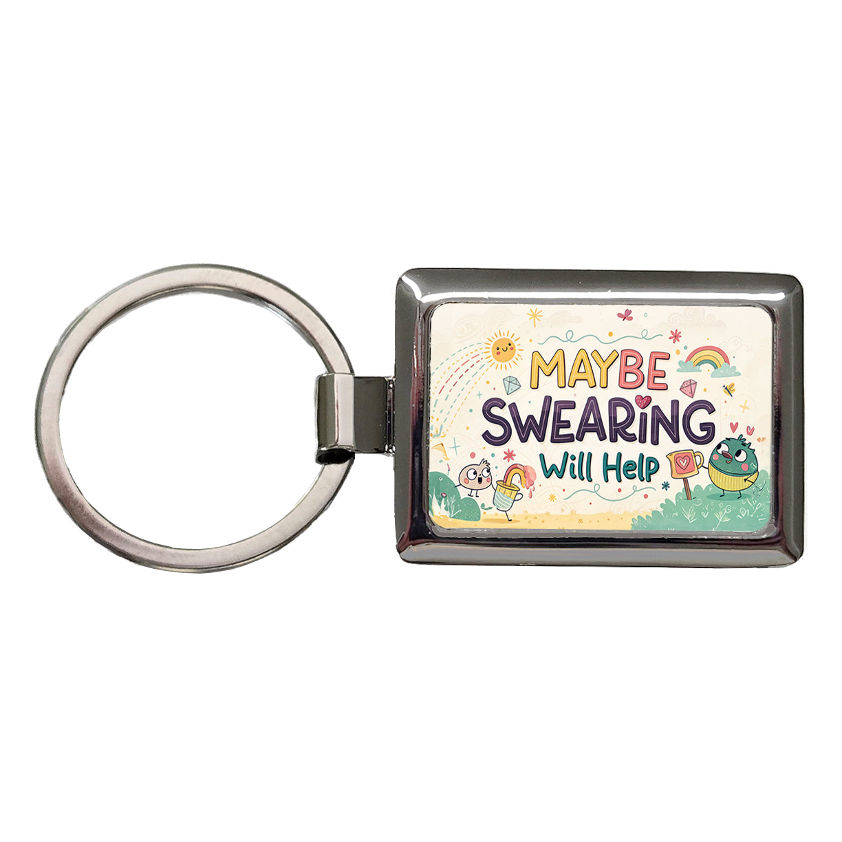 Maybe Swearing Will Help Funny Rectangle Metal Keychain