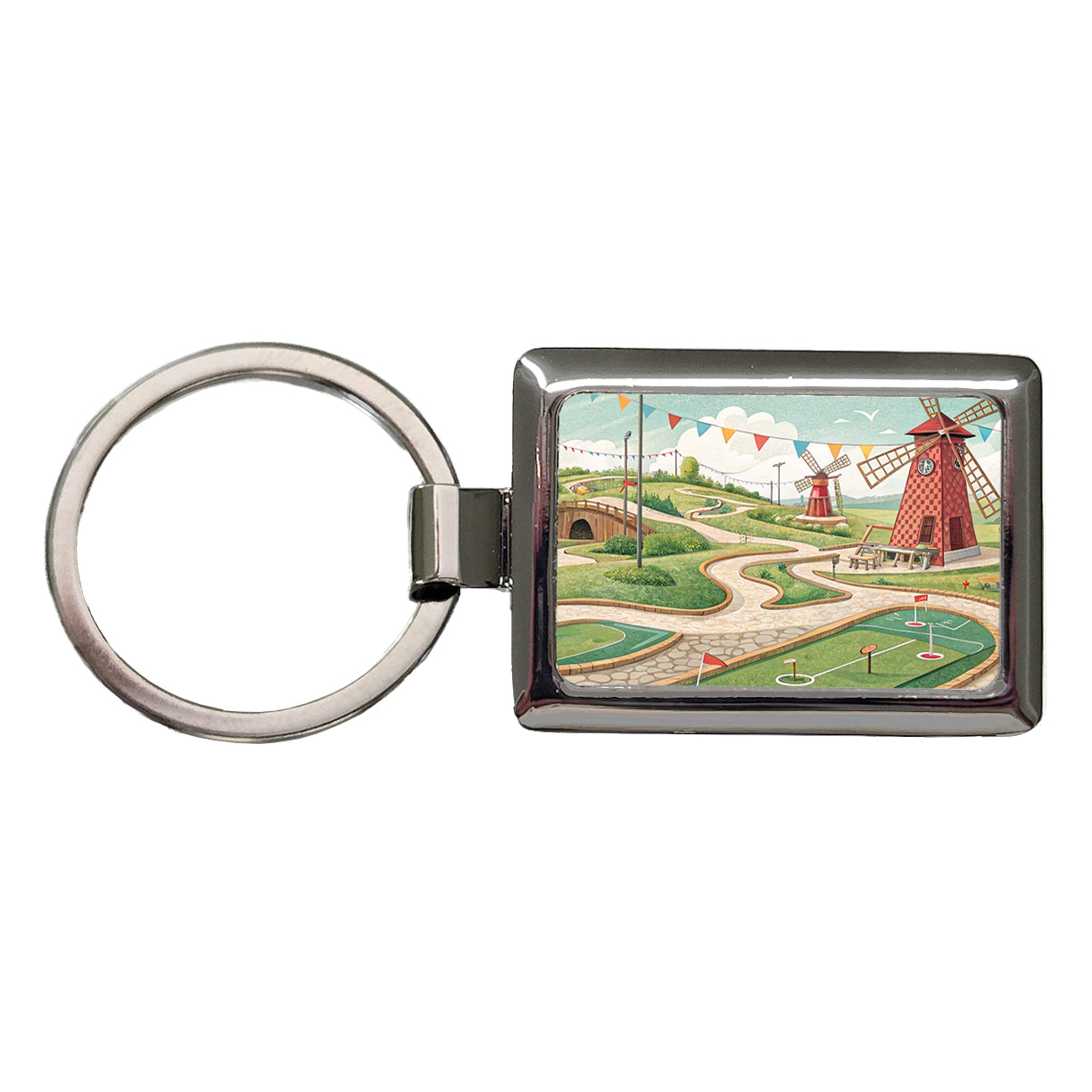 Miniature Golf Course Rectangle Metal Keychain
