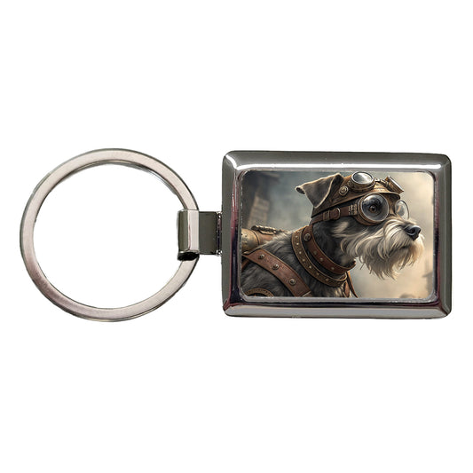 Miniature Schnauzer Dog Steampunk Rectangle Metal Keychain