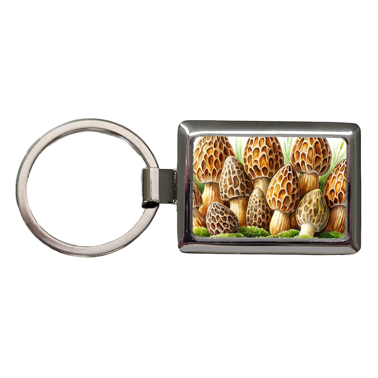 Morel Mushrooms Morchella Watercolor Rectangle Metal Keychain