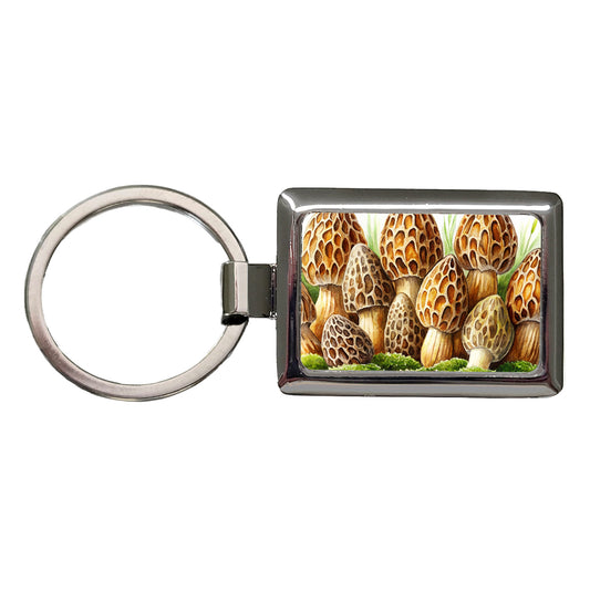 Morel Mushrooms Morchella Watercolor Rectangle Metal Keychain