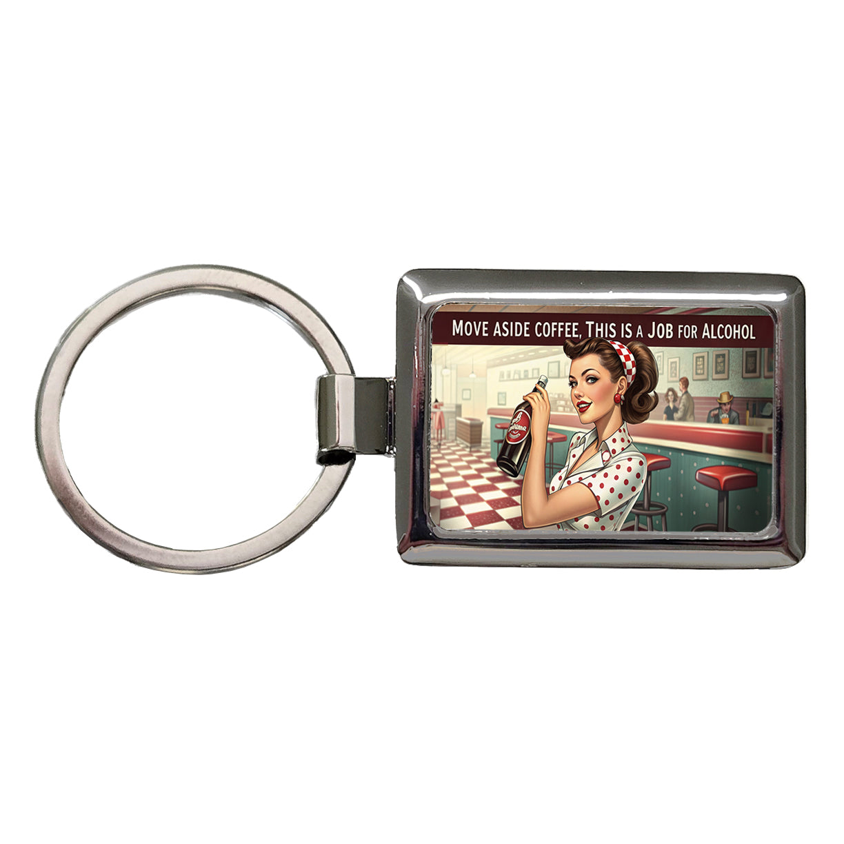 Move Aside Coffee This Is A Job For Alcohol Retro Vintage Funny Rectangle Metal Keychain