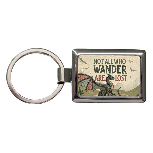 Not All Who Wander Are Lost Vintage Fantasy Illustration Rectangle Metal Keychain