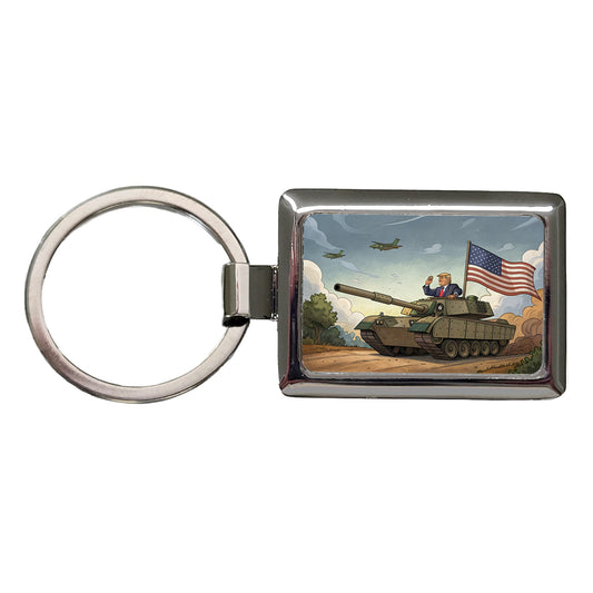 Patriotic Donald Trump Driving M1 Abrams Tank Funny Rectangle Metal Keychain