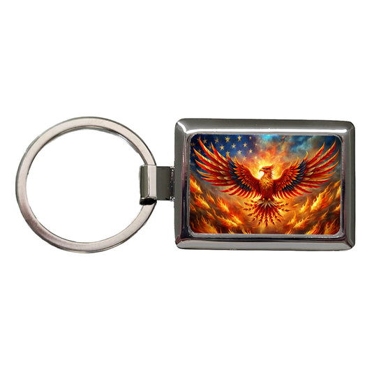 Patriotic Phoenix Rising American Flag Rectangle Metal Keychain
