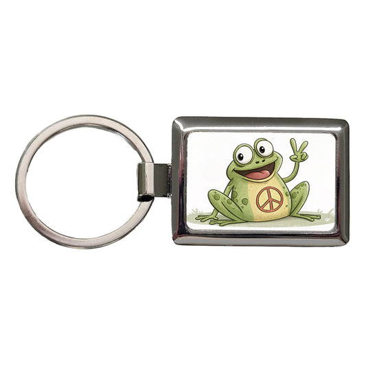 Peace Sign Frog Cartoon Rectangle Metal Keychain
