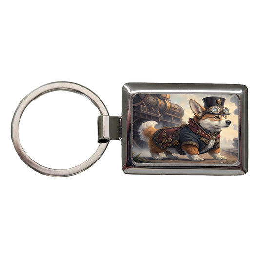 Pembroke Welsh Corgi Dog Steampunk Rectangle Metal Keychain
