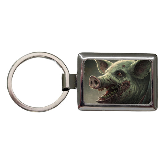 Pig Zombie Creepy Scary Halloween Rectangle Metal Keychain