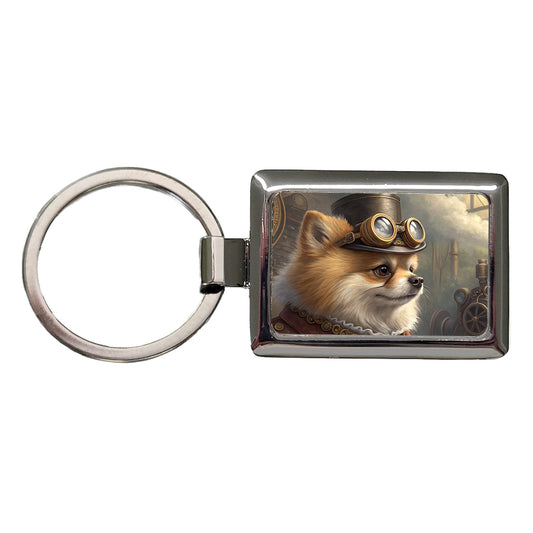 Pomeranian Dog Steampunk Rectangle Metal Keychain