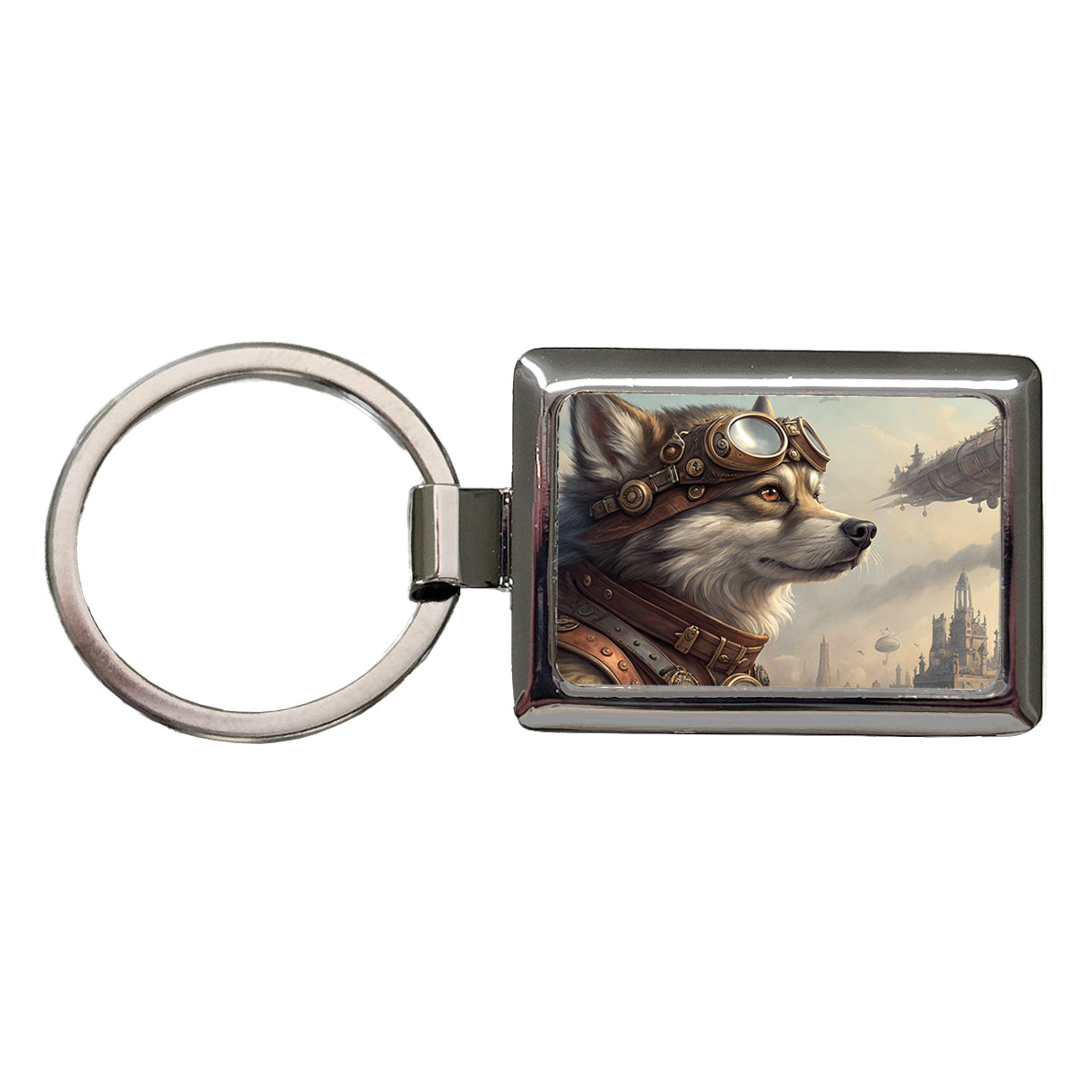 Pomsky Dog Steampunk Rectangle Metal Keychain