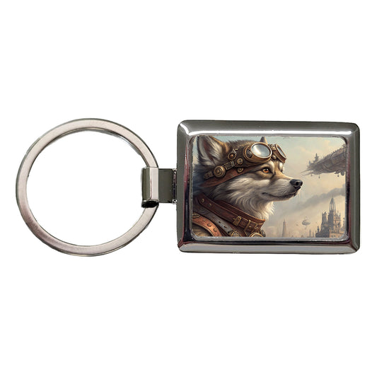 Pomsky Dog Steampunk Rectangle Metal Keychain