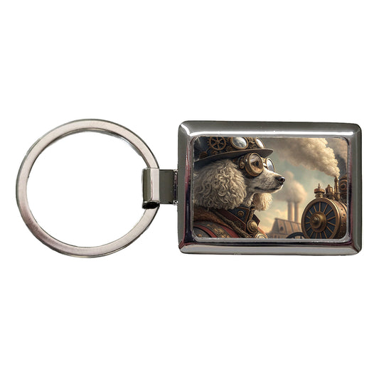 Poodle Dog Steampunk Rectangle Metal Keychain