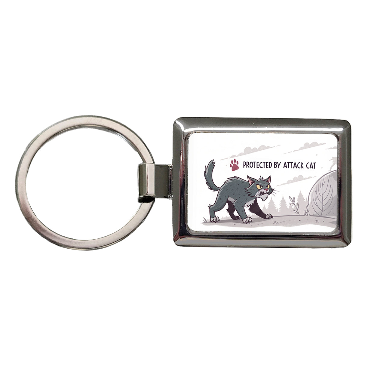 Protected By Attack Cat Funny Rectangle Metal Keychain