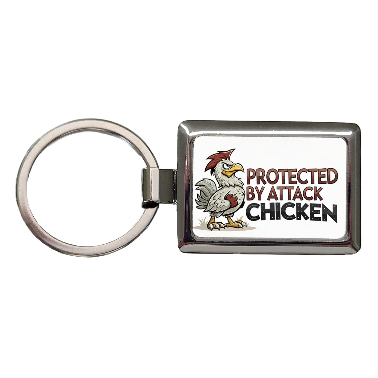 Protected By Attack Chicken Funny Rectangle Metal Keychain