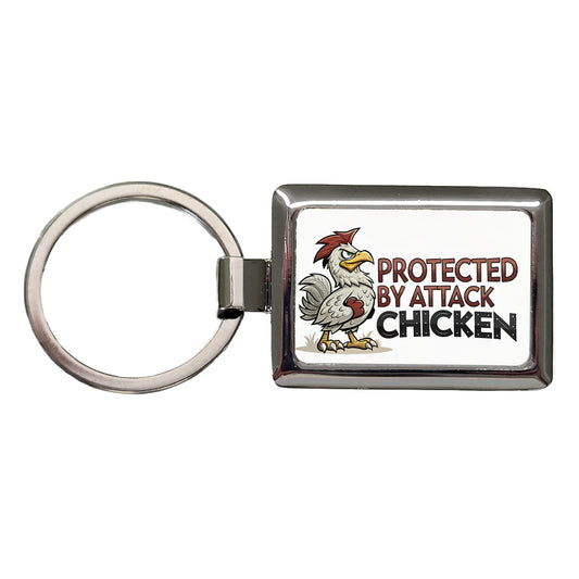 Protected By Attack Chicken Funny Rectangle Metal Keychain