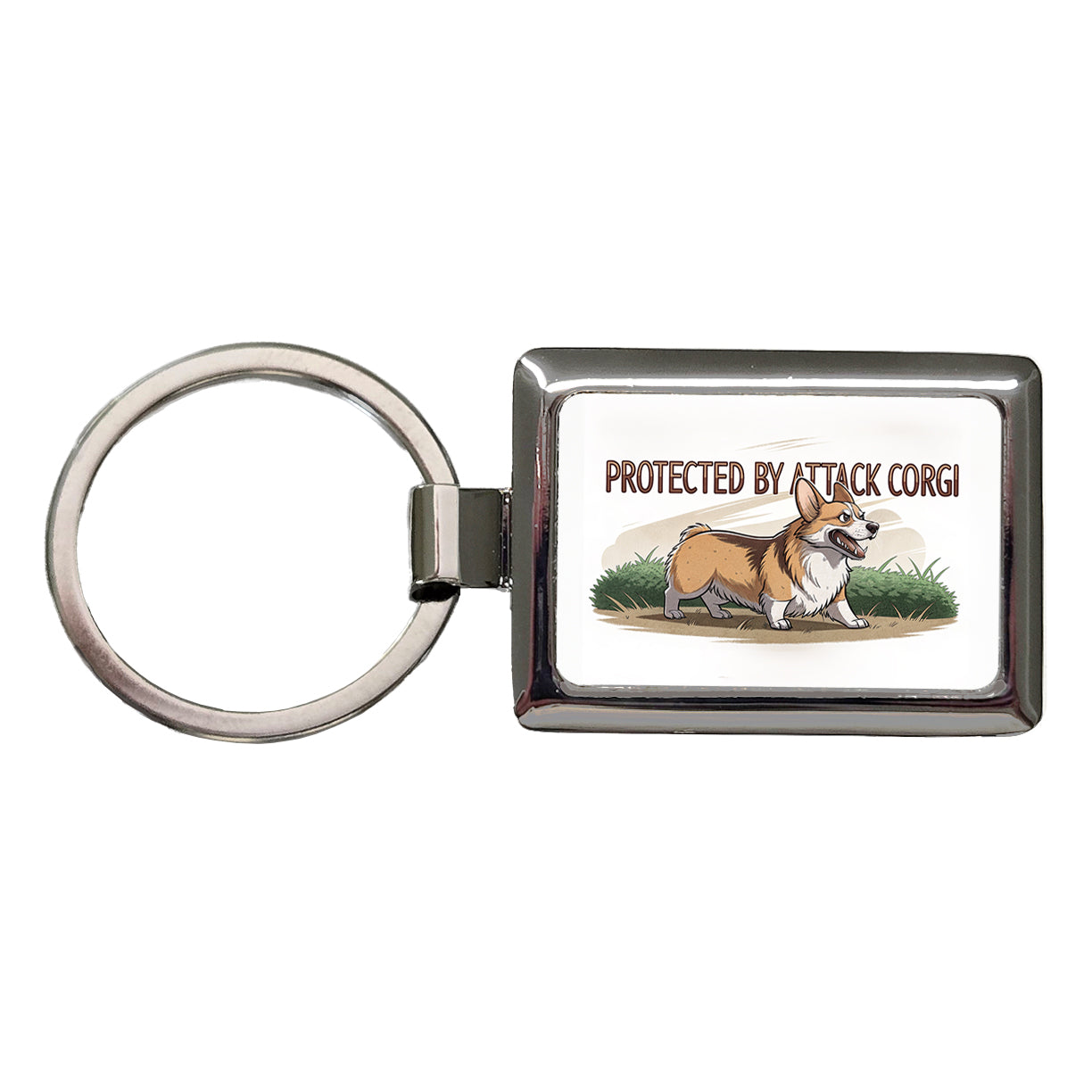 Protected By Attack Corgi Funny Rectangle Metal Keychain