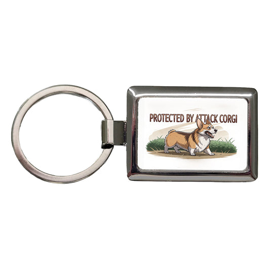 Protected By Attack Corgi Funny Rectangle Metal Keychain