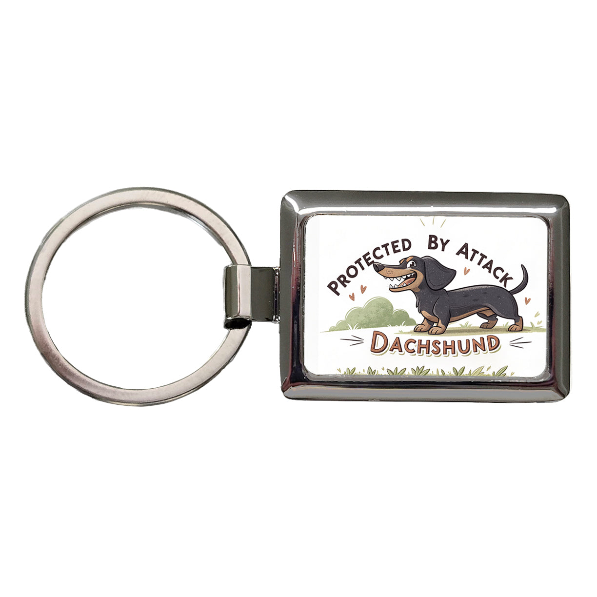 Protected By Attack Dachshund Funny Rectangle Metal Keychain
