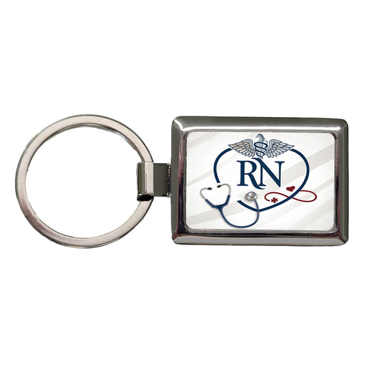 RN Registered Nurse Nursing Rectangle Metal Keychain