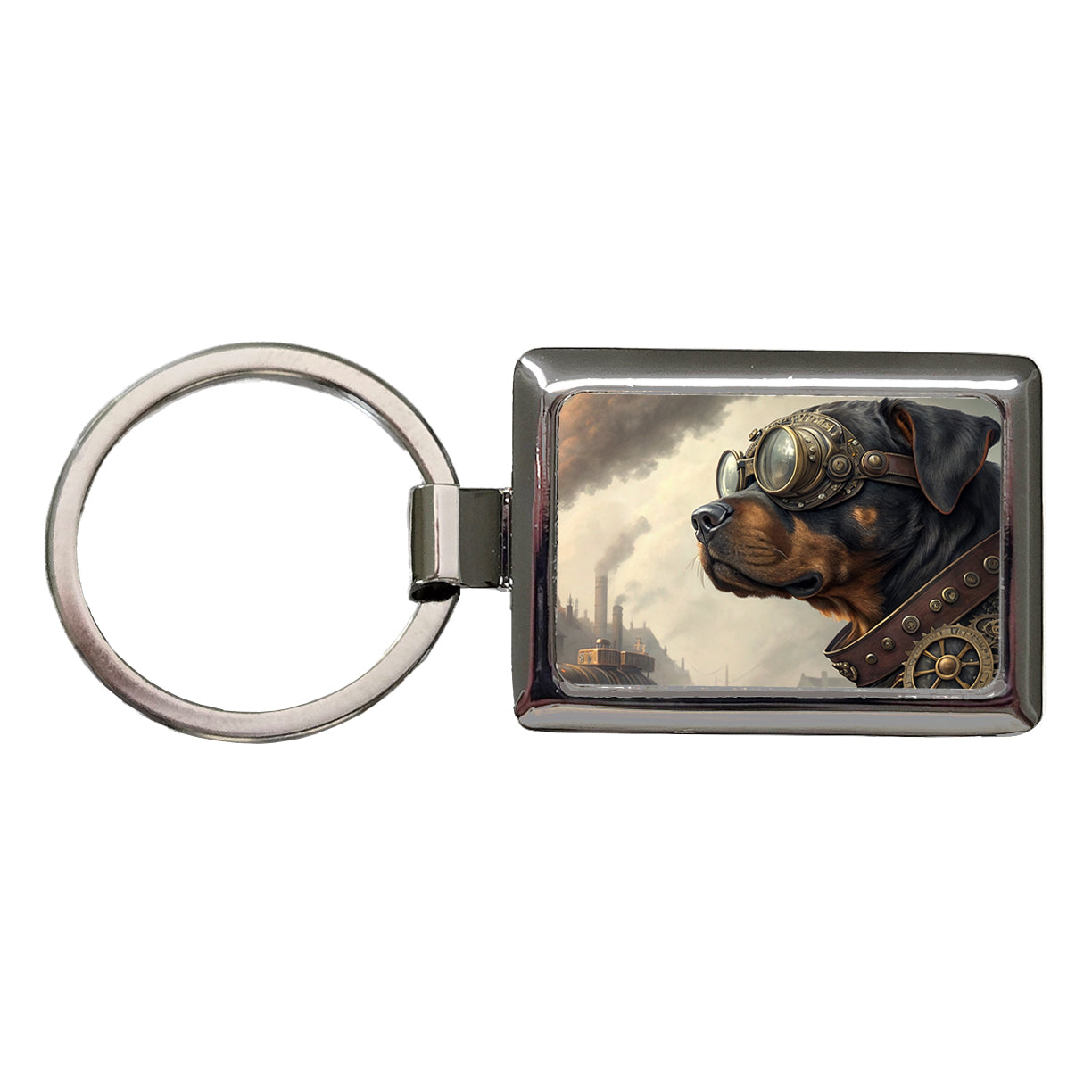 Rottweiler Dog Steampunk Rectangle Metal Keychain