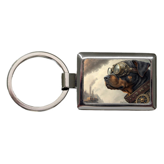 Rottweiler Dog Steampunk Rectangle Metal Keychain