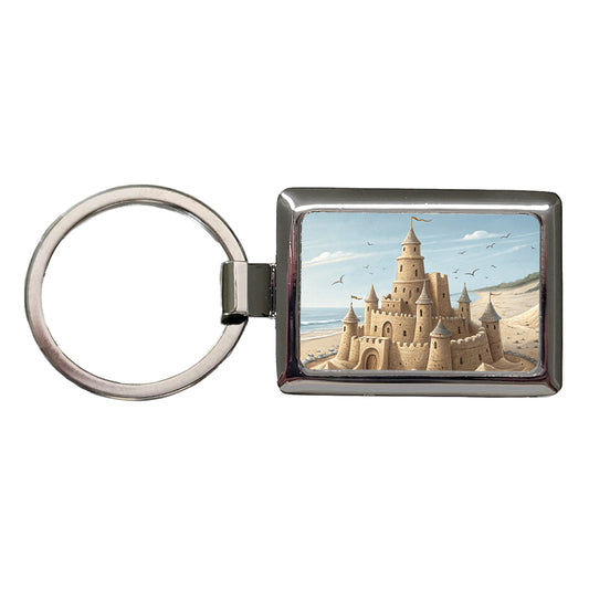 Sandcastle On Beach Rectangle Metal Keychain