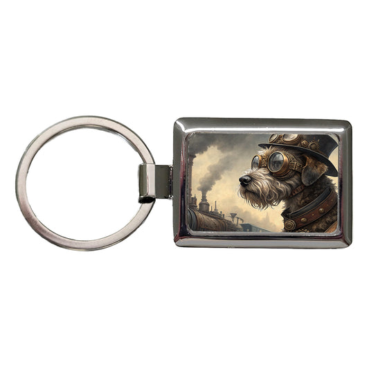 Schnoodle Dog Steampunk Rectangle Metal Keychain